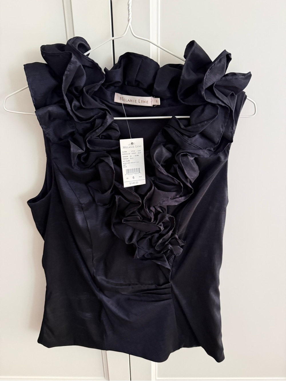 Melanie Lyne Black Ruffle-Trim Sleeveless Blouse